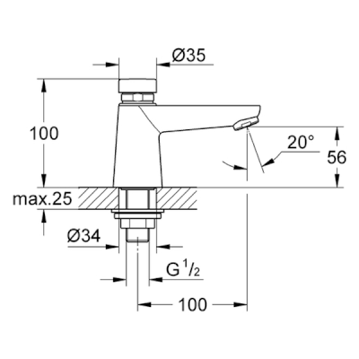 Euroeco Cosmopolitan T Self-Closing Pillar Tap