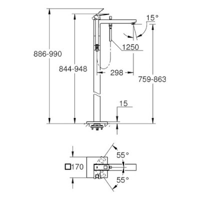 Eurocube Single Lever Floor Mounted Bath Mixer