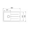FraGranite Sink 860X500mm,  reversible,  onyx white 3 1/2" with overflow - Image 3